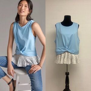Anthropologie. Lea & Viola. Blue knit peplum top. Color: Blue/White | Size: XL